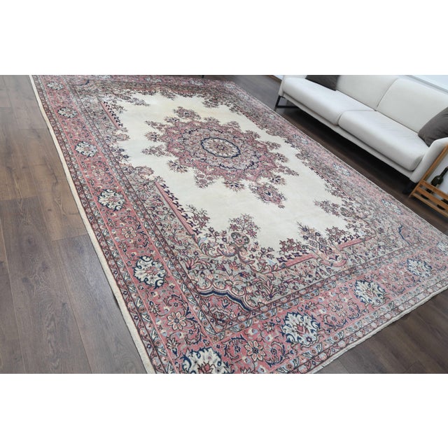 1970s Vintage Handmade Wool Cotton Pink Area Rug For Sale - Image 4 of 11