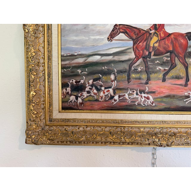 Fox Hunt Oil Painting Equestrian Scene With Horses and Hounds, Landscape For Sale In Jacksonville, FL - Image 6 of 11