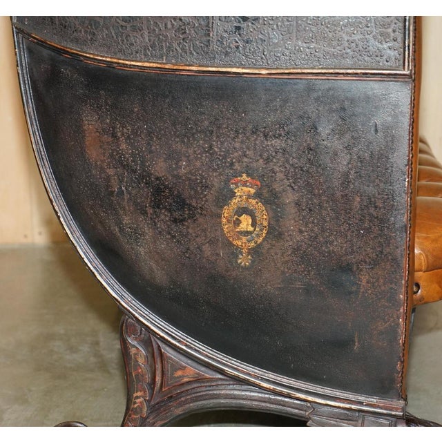 Victorian Brown Leather Carriage Seat Sofa with Royal Armorial Coat of Arms For Sale - Image 15 of 18