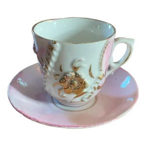 Vintage Pink and Gold Demitasse Cup & Saucer Set- 2 Pieces