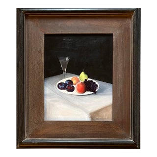 Oil Painting of Fruit on a White Plate With No Shadows For Sale