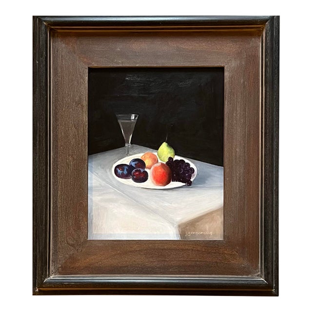 Still Life Oil Painting, Wine and Fruit by Satori Gregorakis For Sale