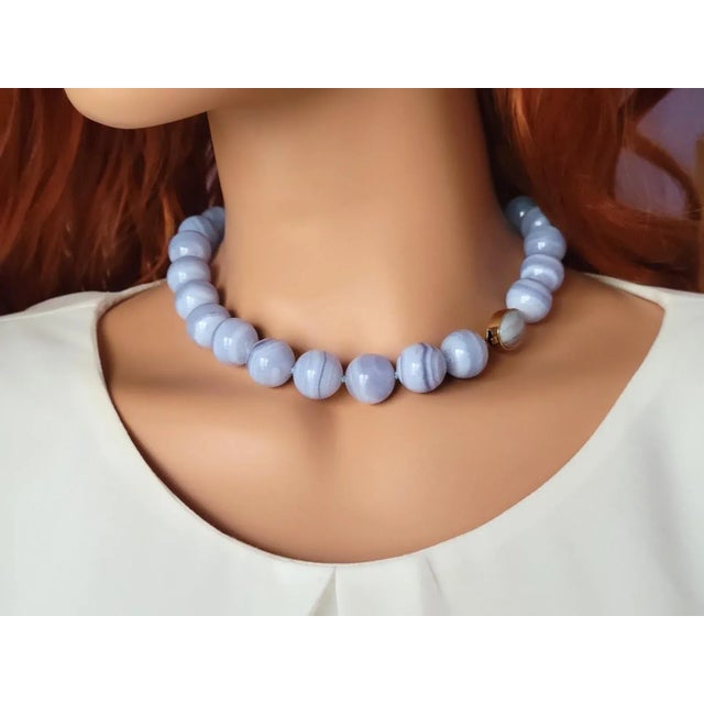 Chalcedony Blue Lace Agate Necklace For Sale In Cleveland - Image 6 of 8