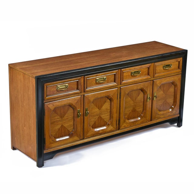 Thomasville Embassy Wood Inlay Chinoiserie Inspired Brass Accent Credenza For Sale - Image 10 of 18