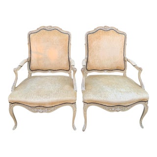 Bergere Fauteuil Chairs in the Style of Louis XV - a Pair For Sale