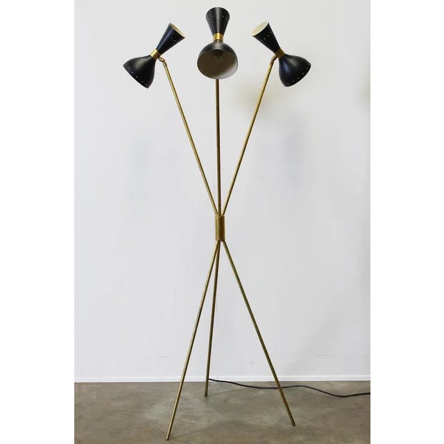 1950s Mid-Century Italian Minimalist Black Brass Floor Lamp in the Style of Stilnovo, 1950s For Sale - Image 5 of 11