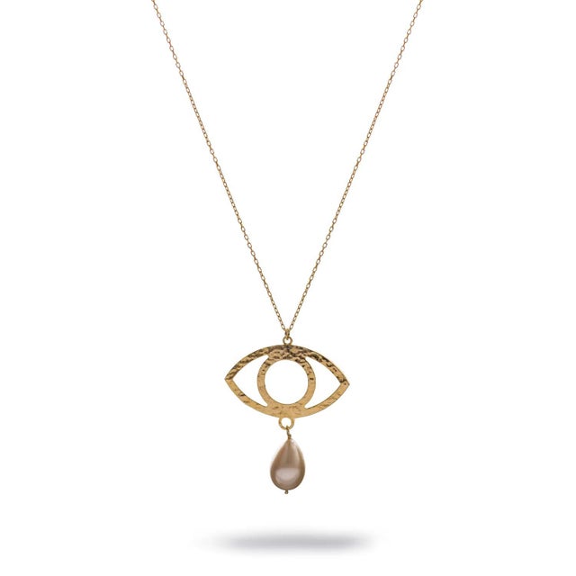 Cleopatra’s Guardian Eye Pearl Gold Necklace For Sale - Image 4 of 7