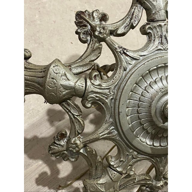 White Antique Art Deco Metal 5-Light Hanging Lamp Chandelier For Sale - Image 8 of 10