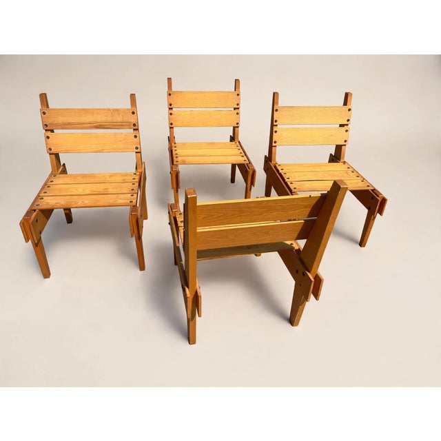 Vintage Brutalist Wooden Armchairs, 1960s, Set of 4 For Sale - Image 4 of 8
