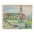 50s Swedish Folk Art Oil Pastel Painting, Church in Pink, Sky Blue, Purple & Spring Green For Sale