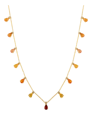 Vr Jewels Multi Teardrop Charm Sapphire Diamond Necklace 18Inch in 14k Solid Gold