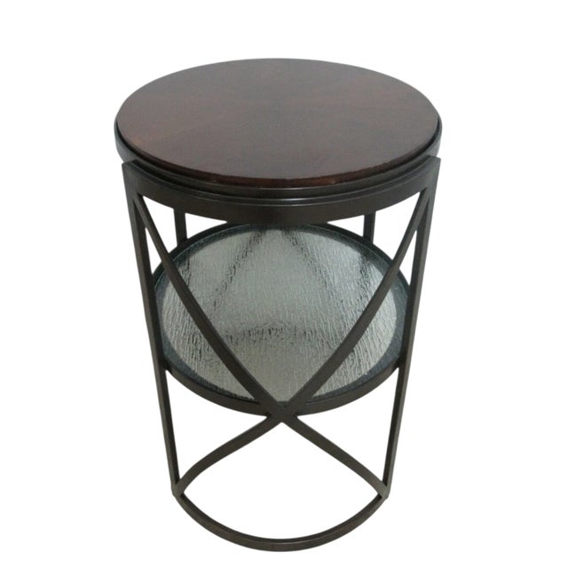 1990s Attributed to Stanley Furniture Modern Cherry Iron Land End Table Shelf Display For Sale - Image 4 of 11