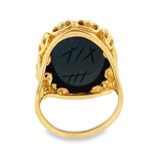 Traditional Vintage 14k Gold Scarab Bloodstone Cabochon Ring, Size 8.25 For Sale - Image 3 of 6