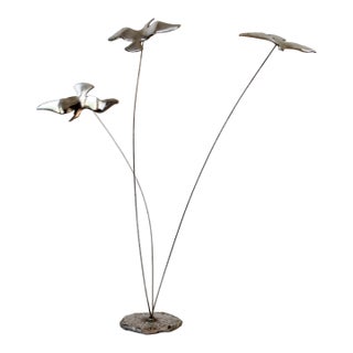 Silver Tone Seagulls in Flight Kinetic Sculpture, Vintage 1970s For Sale