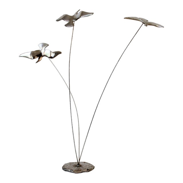 Silver Tone Seagulls in Flight Kinetic Sculpture, Vintage 1970s For Sale