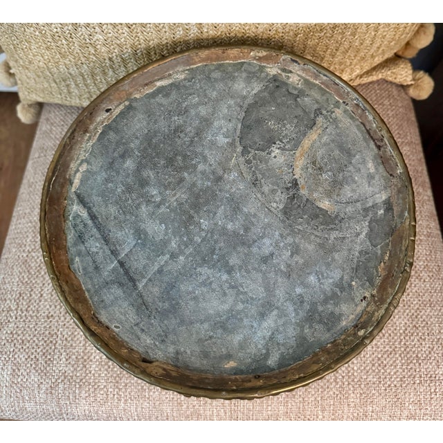 Antique French Revival Repoussé Brass Jardinière Cachepot, Embossed Classical Urn Motif Planter C 1890–1915 For Sale - Image 9 of 11