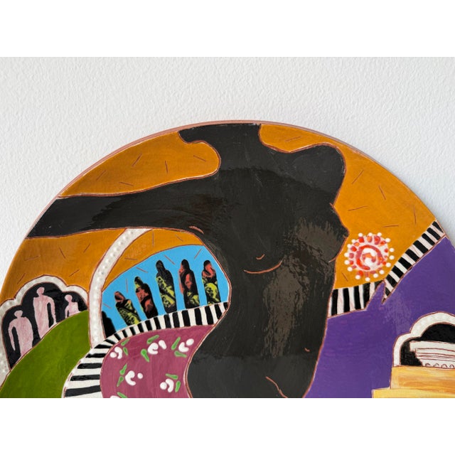 Mid-Century Modern 1980s Lois Barton Hand-Painted Figurative Modernist Art Ceramic Decorative Plate For Sale - Image 3 of 12