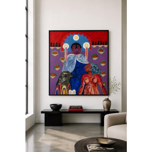 A monumental and visually arresting mixed media painting created in 1988 by celebrated Mexican artist Jesús Tellosa...