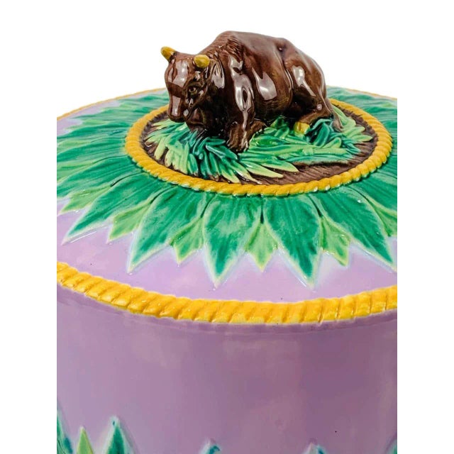 Majolica George Jones Majolica Cow Cheese Dome and Stand, Pink Ground, English 1873 For Sale - Image 4 of 13