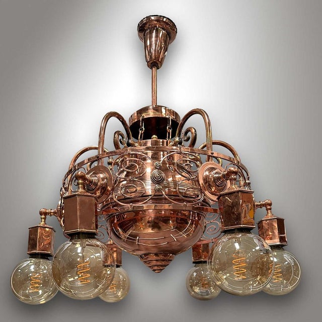 Art Nouveau Copper Light Chandelier, 1920s For Sale - Image 10 of 10