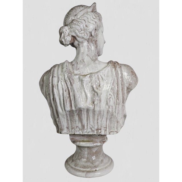 Ceramic 19th C. Glazed Terracotta Bust of Diana For Sale - Image 7 of 11