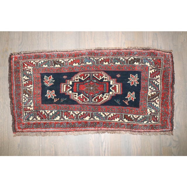 Rustic Antique Zabihi Collection Navy Persian Veramin Mini Rug - 1'7" x 3'1" For Sale - Image 3 of 5