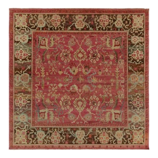 Rug & Kilim’s Classic Style Square Rug in Pink, Red and Beige-Brown Florals For Sale