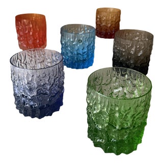 Italian Textured Bark Glasses in the style of Geoffrey Baxter, 1960s, Set of 6 For Sale