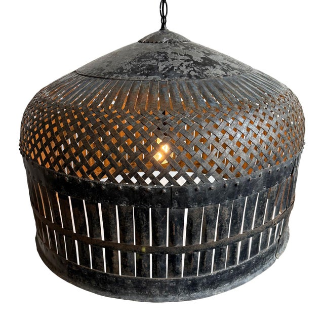 Metal Vintage Gunmetal Iron Cage Pendant Light For Sale - Image 7 of 10