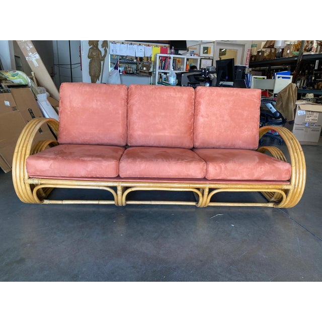 Restored "Double Tear Drop Arm" Rattan Lounge Chair & Sofa by Tochiku, 2 Pieces For Sale - Image 4 of 13