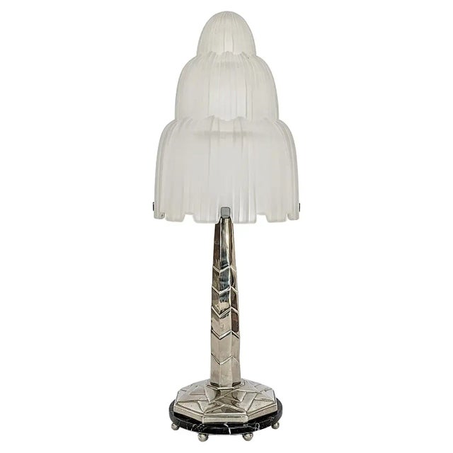 Metal 1930s French Art Deco Table Lamp Signed by Sabino For Sale - Image 7 of 7