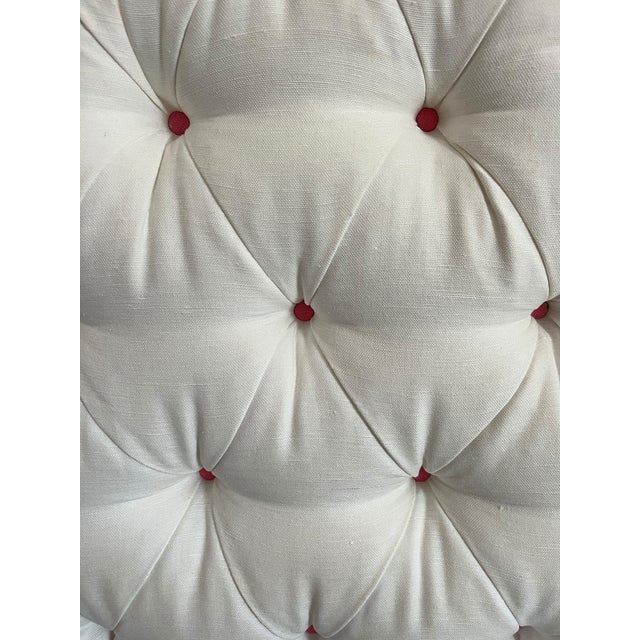 Custom Upholstered Twin Headboards in Ivory Canvas With Pink Contrast Welt Scalloped Silhouette Coastal Hollywood Regency For Sale - Image 10 of 15