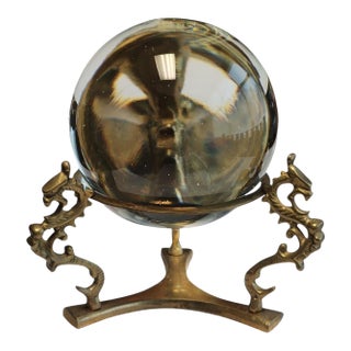 Vintage Optical Glass Ball on Brass Stand For Sale