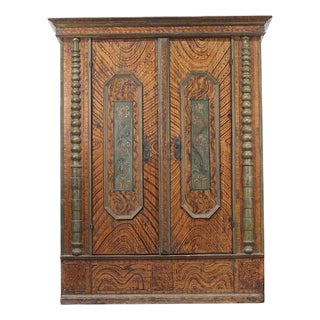 Rustic Farmhouse Folk Art Painted Bridal Cabinet For Sale