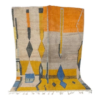 Handmade Moroccan Boujaad Rug, Mustard Grey Blue Diamond, 9'4" X 6'11" For Sale