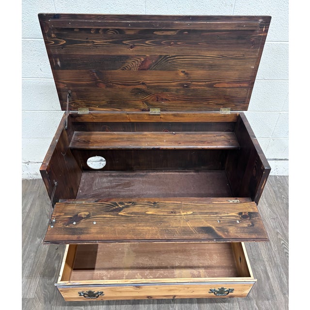 Brown Vintage Solid Pine Three Drawer Lift Top Blanket Chest For Sale - Image 8 of 11