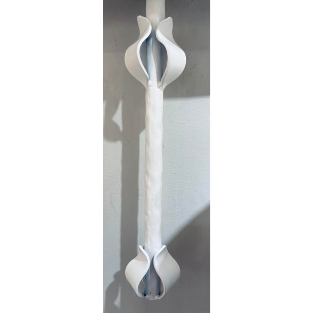 Original retail $900, stylish Worlds Away Modern White Iron Linda Wall Sconces Pair, white fabric shades, showroom floor...