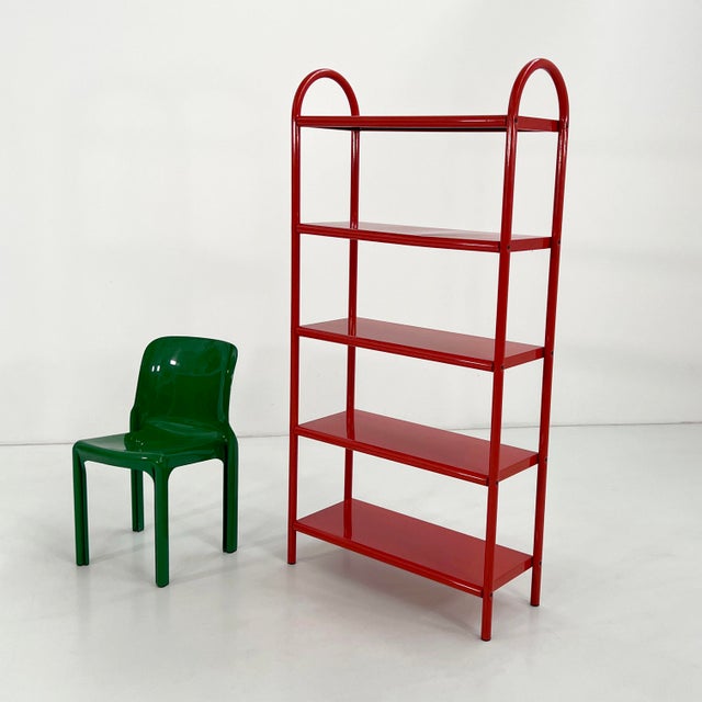 Postmodern Red Tubular Standing Shelf, 1980s For Sale - Image 3 of 8