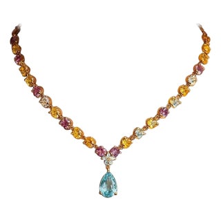 Bochic “Capri” Vintage Diamond Amethyst, Citrine & Peridot Necklace Set 18K Gold For Sale
