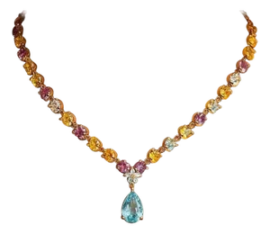 Bochic “Capri” Vintage Diamond Amethyst, Citrine & Peridot Necklace Set 18K Gold