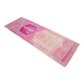 Vintage Turkish Hand-Knotted Runner Rug Pink Hallway Kitchen Decor - 2′10″ × 8′8″ For Sale