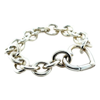 Tiffany & Co. Sterling Silver Vintage Heart Clasp Round Link Bracelet 45.19g For Sale