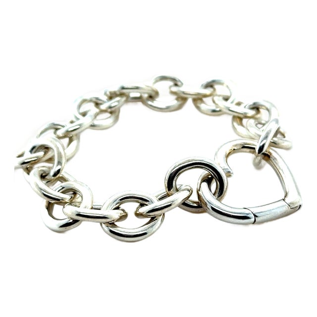 Tiffany & Co. Sterling Silver Vintage Heart Clasp Round Link Bracelet 45.19g For Sale