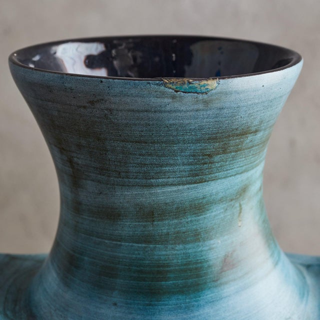 Blue French Blue Ceramic Vase by Jean de Lespinasse, 1960s For Sale - Image 8 of 8
