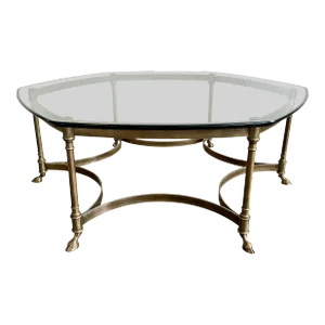 Labarge Brass and Glass Hooved Feet Cocktail Table ~ Circa 1960s