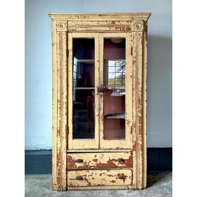 Vintage Distressed Wood and Glass Cabinet For Sale - Image 11 of 12