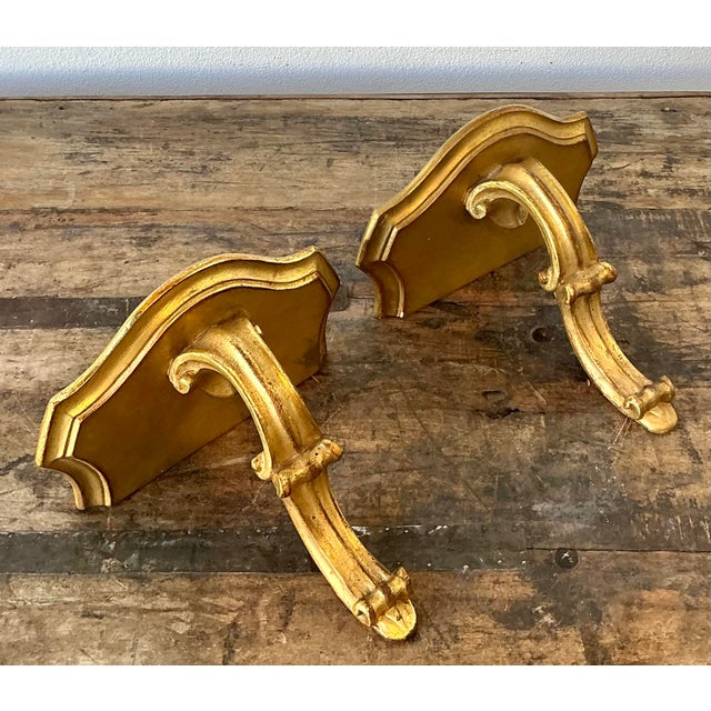 Vintage Gilt Tipped Wall Brackets - A Pair For Sale - Image 4 of 12