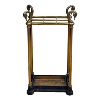 Vintage Chapman Swan Head Brass and Iron Umbrella Stand For Sale