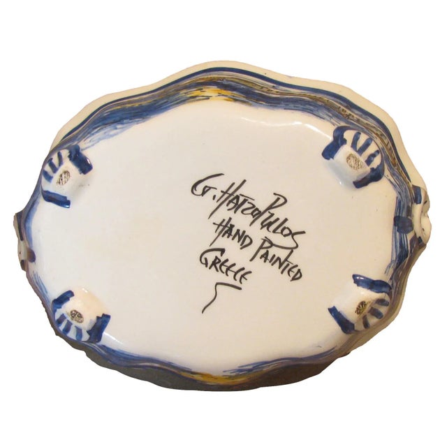Greek Handpainted Tureen W/ Sailing Scene, Signed For Sale - Image 4 of 6