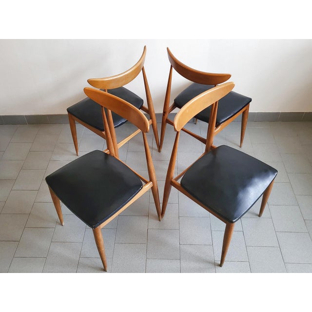 Vintage Scandinavian Chairs in Beech and Black Skai, 1960s, Set of 4 For Sale - Image 16 of 17